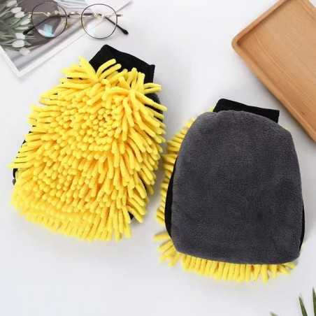 Manusa de Spalat Auto, Manusa 2 in 1, pentru Detailing Auto pe 2 Fete cu Perie si Microfibra Velvet, Galben/Gri