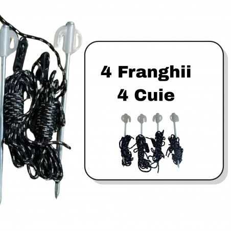 Franghie cu Cuie pentru Corturi, Set 4 Bucati, Accesorii pentru Ancorare Corturi Pavilion, Franghie 3 m, Cuie 20 cm