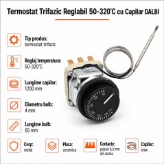 Termostat Trifazic Reglabil 50-320°C cu Capilar