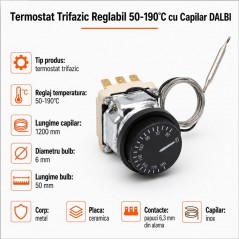 Termostat Trifazic Reglabil 50-190°C cu Capilar