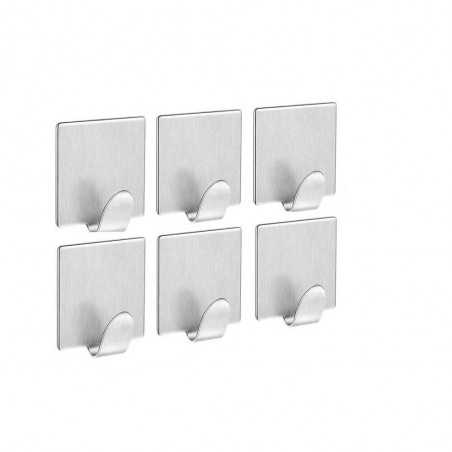 Set 6 Agățători Autoadezive Metalice – Formă Pătrată, Capacitate 1 kg