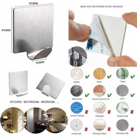 Set 6 Agățători Autoadezive Metalice – Formă Pătrată, Capacitate 1 kg