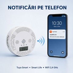Detector Monoxid de Carbon WiFi cu Notificări pe Telefon și LCD CO400A