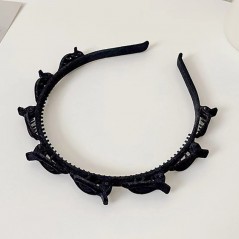 Bentita de Par pentru Femei, Agrafa Stil Coreean, Accesoriu pentru Par cu Textura MultiStrat, 13 x 11.5 cm, Negru