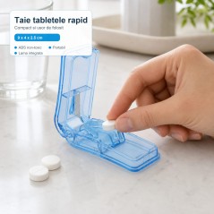 Dispozitiv pentru Taiat Medicamente, Taietor pentru Tablete, din ABS Non-Toxic, Portabil, 9 x 4 x 2.5 cm, Albastru