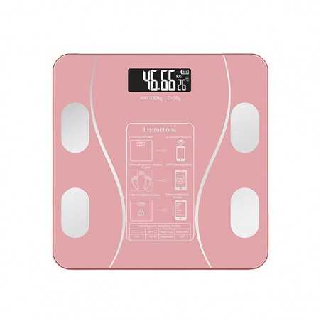 Cantar Electronic Inteligent De Baie Cu Aplicatie Smart, Ecran Iluminat, Termometru, Suporta Maxim 180 Kg, Baterii, Roz