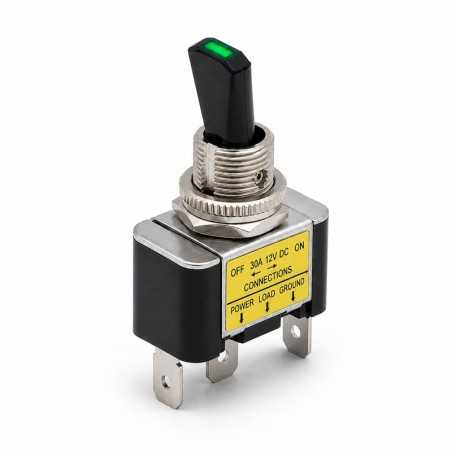 Intrerupator cu Maneta si LED Verde 12V 30A, ON/OFF, 3 Pini