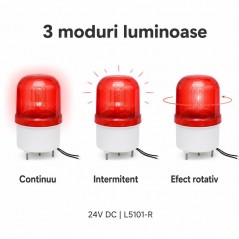 Lampa Semnalizare LED Rosie 24V DC, 3 Moduri, L5101-R