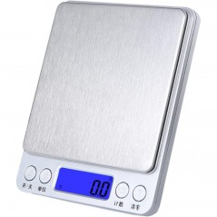 Mini Cantar Electronic, pentru Alimente/Bijuterii, max 3 Kg, 2 x AA, 12.7 x 10.6 x 1.9 cm, Gri