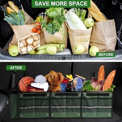 Organizator Auto pentru Portbagaj, Model Pliabil, din Panza, cu Geanta Termoizolanta Detasabila, Curele Ajustabile, Verde