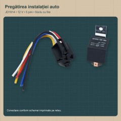 Releu Auto 12V 40A cu 5 Pini, Soclu si Fire de 16 cm