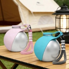 Sticlă de Apă pentru Animale 285ml din Inox cu Bol Pliabil din Silicon – Flacon Portabil pentru Câini și Pisici, Albastru/Roz