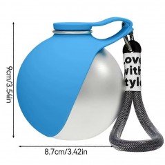 Sticlă de Apă pentru Animale 285ml din Inox cu Bol Pliabil din Silicon – Flacon Portabil pentru Câini și Pisici, Albastru/Roz