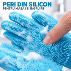 Set 2 Manusi pentru Ingrijirea Animalelor, Periaj, Masaj si Baie, Perii din Silicon, pentru Caini si Pisici, Albastru