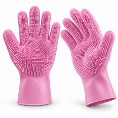 Set 2 Manusi pentru Ingrijirea Animalelor, Periaj, Masaj si Baie, Perii din Silicon, pentru Caini si Pisici, Roz