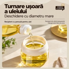 Sticla pentru Ulei cu Pensula din Silicon, Recipient pentru Ulei, Sosuri si Otet, pentru Ungere, Gatit si Gratar, Alb