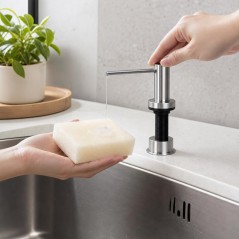 Dozator de Sapun Lichid, Dispenser Incastrat din Inox pentru Chiuveta, 500 ml, Gri lucios