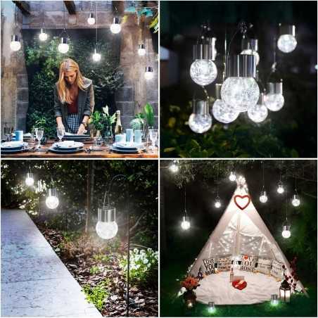 Lampa Solara , LED, Tip Candelabru Mic, Cu Bila Din Sticla Crapata, Exterioara, Impermeabila, Iluminare 6-12 H, Alb