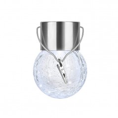 Lampa Solara , LED, Tip Candelabru Mic, Cu Bila Din Sticla Crapata, Exterioara, Impermeabila, Iluminare 6-12 H, Alb