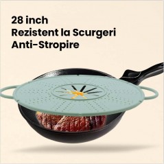 Capac Sita pentru Tigaie, 28 inch, Capac din Silicon pentru Scuregere, Anti-Stropire, Deflector de Ulei, Verde deschis