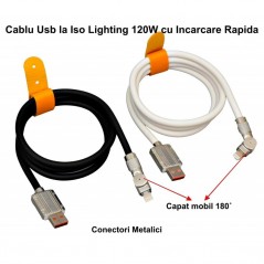 Cablu Super Fast 120W Usb iPhone Lighting ISO - Alb/Negru CA-8832