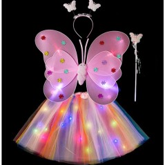 Costum Fluturas Aripi Modelabile Luminoase pentru Copii, Fusta Tul cu Lumini, Bagheta si Bentita, Marime universala, Curcubeu