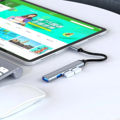 HUB 4 in 1 cu USB 3.0 si Adaptor Tip C