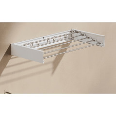 Suport Haine, Depozitare si Uscare Rufe, din Aluminiu, Pliabil, Impermeabil, Montare prin Perforare, 80 cm, Alb