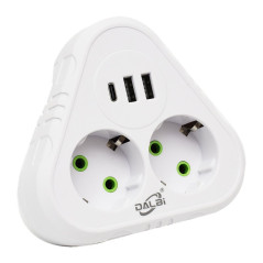 Dublu Stecher Schuko cu 2 USB si 1 Tip C, 2500W, Alb, F203