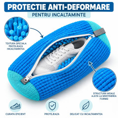 Sac pentru Spalat Incaltaminte, Protectie Anti-Deformare, Fermoar, Reutilizabil, pentru Masina de Spalat, 39x19 cm, Albastru