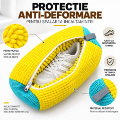 Sac pentru Spalat Incaltaminte, Protectie Anti-Deformare, Fermoar, Reutilizabil, pentru Masina de Spalat, 39x19 cm, Galben
