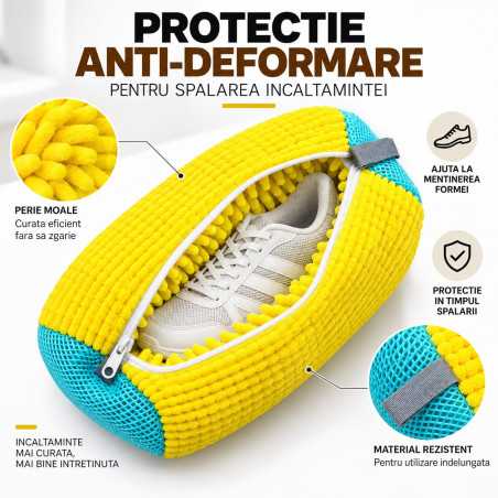 Sac pentru Spalat Incaltaminte, Protectie Anti-Deformare, Fermoar, Reutilizabil, pentru Masina de Spalat, 39x19 cm, Galben