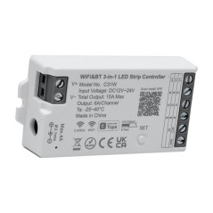 Controler WiFi si Bluetooth Tuya pentru Banda LED de 12–24V, RGB/RGBW/RGB+CCT, C31W