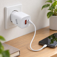 Incarcator Retea Rapid cu Tip C PD 20W si USB QC3.0 18W, Alb, CD-10