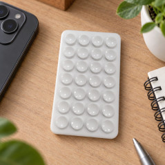 Suport pentru Telefon, cu Ventuze pe Ambele Fete, Varianta Ingrosata, Forma Dreptunghiulara, Silicon, 9 x 8 cm, Alb