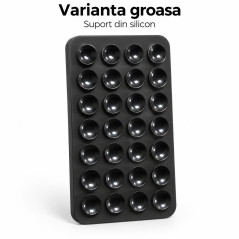 Suport cu Ventuze Telefon, Model Dreptunghiular, cu o Singura Fata, Varianta Groasa, Antiderapant, Silicon , 5.5x8 cm , Negru