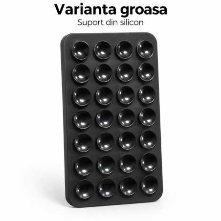 Suport cu Ventuze Telefon, Model Dreptunghiular, cu o Singura Fata, Varianta Groasa, Antiderapant, Silicon , 5.5x8 cm , Negru