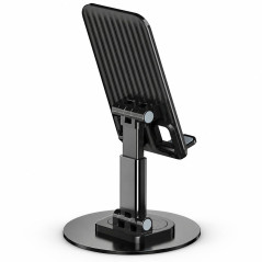Suport de Birou pentru Telefon si Tableta, Rotativ 360°, Pliabil, Metal, Inaltime Reglabila 17x19.5 cm, Negru