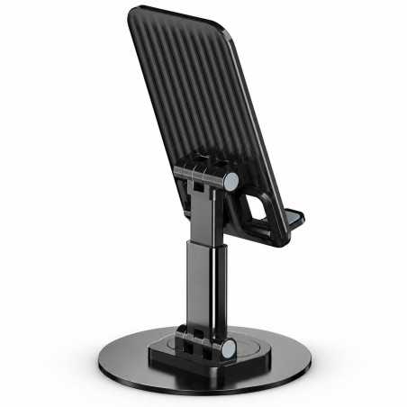 Suport de Birou pentru Telefon si Tableta, Rotativ 360°, Pliabil, Metal, Inaltime Reglabila 17x19.5 cm, Negru