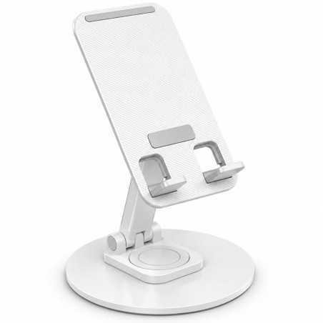 Suport de Birou pentru Telefon si Tableta, Rotativ 360°, Pliabil, Metal, 17 x 19 cm, Alb