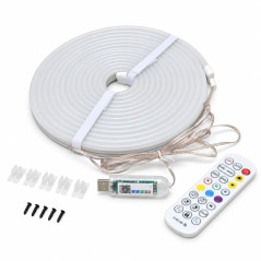 Kit Banda LED Neon Flex RGBIC USB 5V cu Telecomanda si Aplicatie, 160 LED-uri, 5m