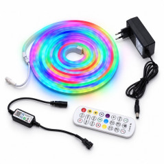 Kit Banda LED Neon Flex RGBIC 24V cu Telecomanda si Aplicatie, 360 LED-uri, 5m