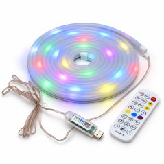 Kit Banda LED Neon Flex RGBIC USB 5V cu Telecomanda si Aplicatie, 160 LED-uri, 5m
