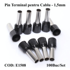 Pin Terminal de Cablu E1508 Negru, 100Buc/Set