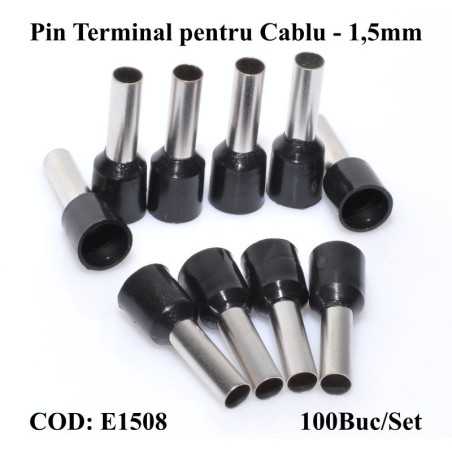 Pin Terminal de Cablu E1508 Negru, 100Buc/Set