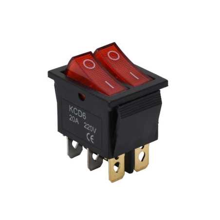Comutator IRS 20A Led Rosu/Rosu 6P - 250V / KCD6