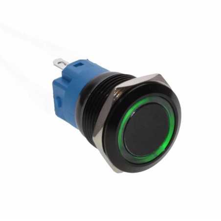 Push Buton Negru 19mm/Led Verde