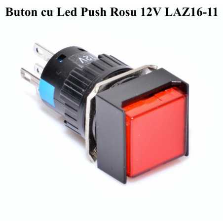 Push Buton Patrat Rosu 12V - 16mm
