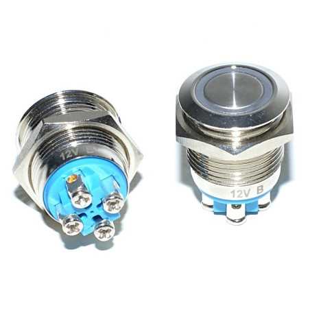 Intrerupator Push Metalic 16mm cu Led 12V cu Revenire