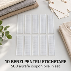 Set 10 Benzi cu Agrafe din Plastic pentru Pistol de Etichetat Textile, 2 Dimensiuni, Transparent